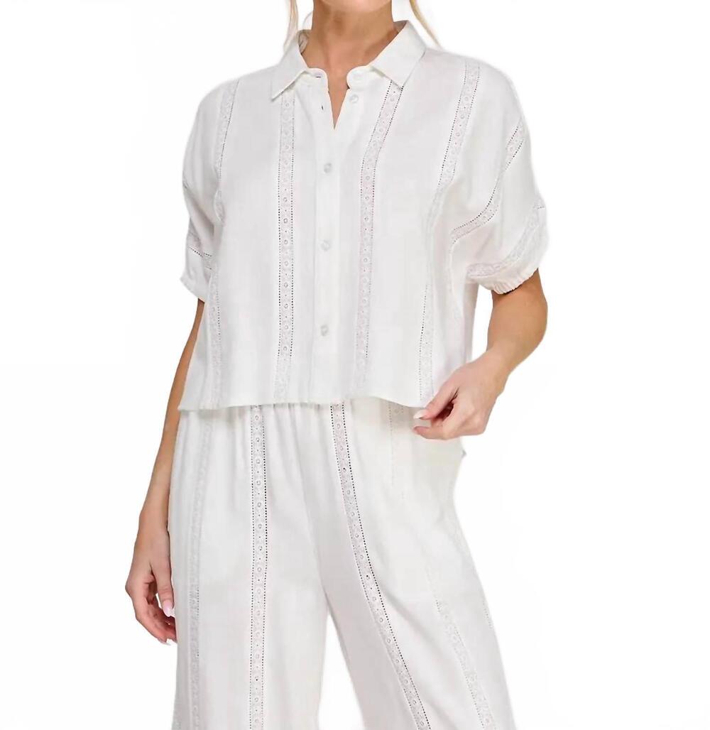 NEW ALLIE ROSE coastal lace button down top in white